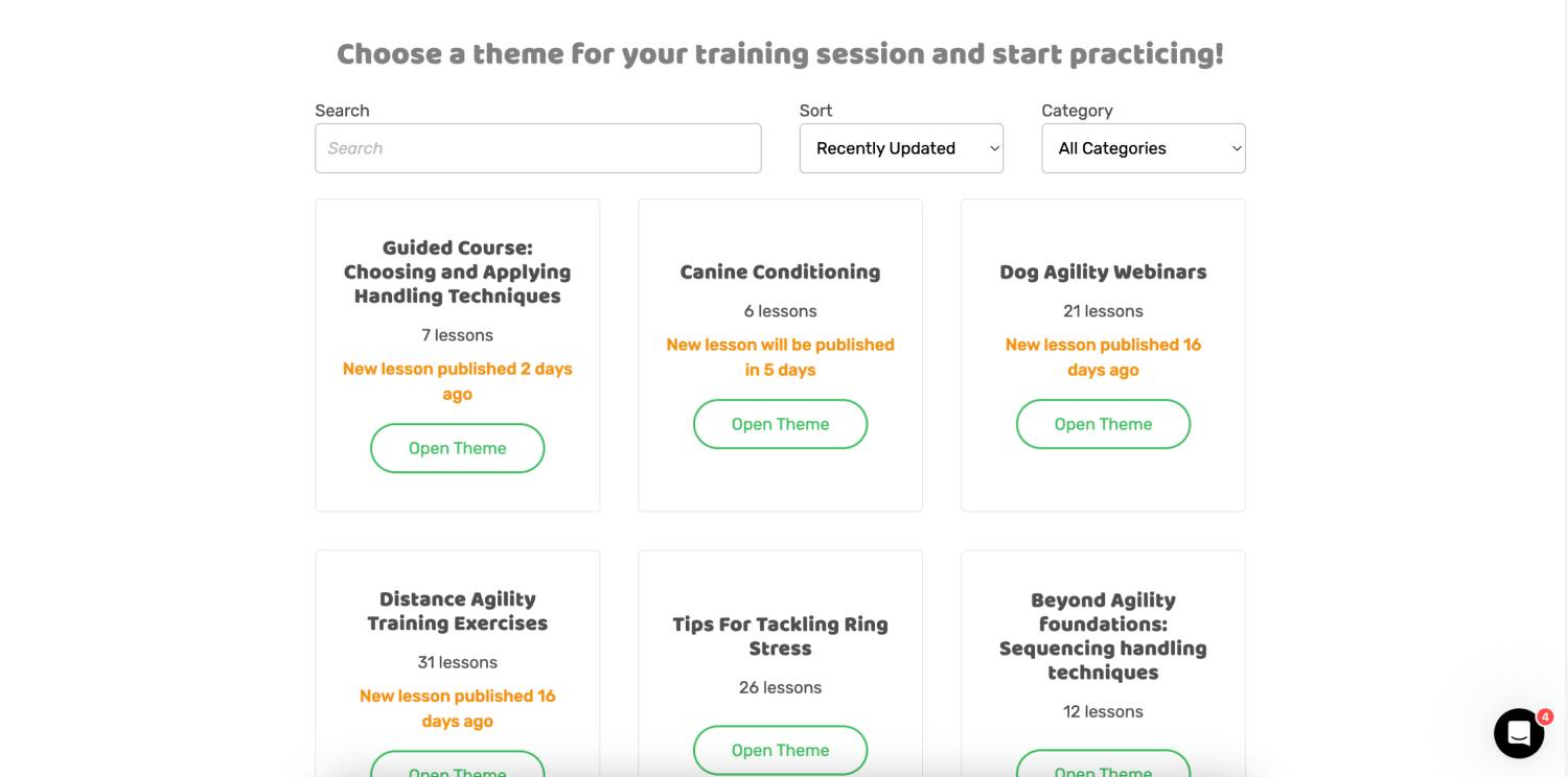 OneMind Dogs Review - Choose a theme for your training session