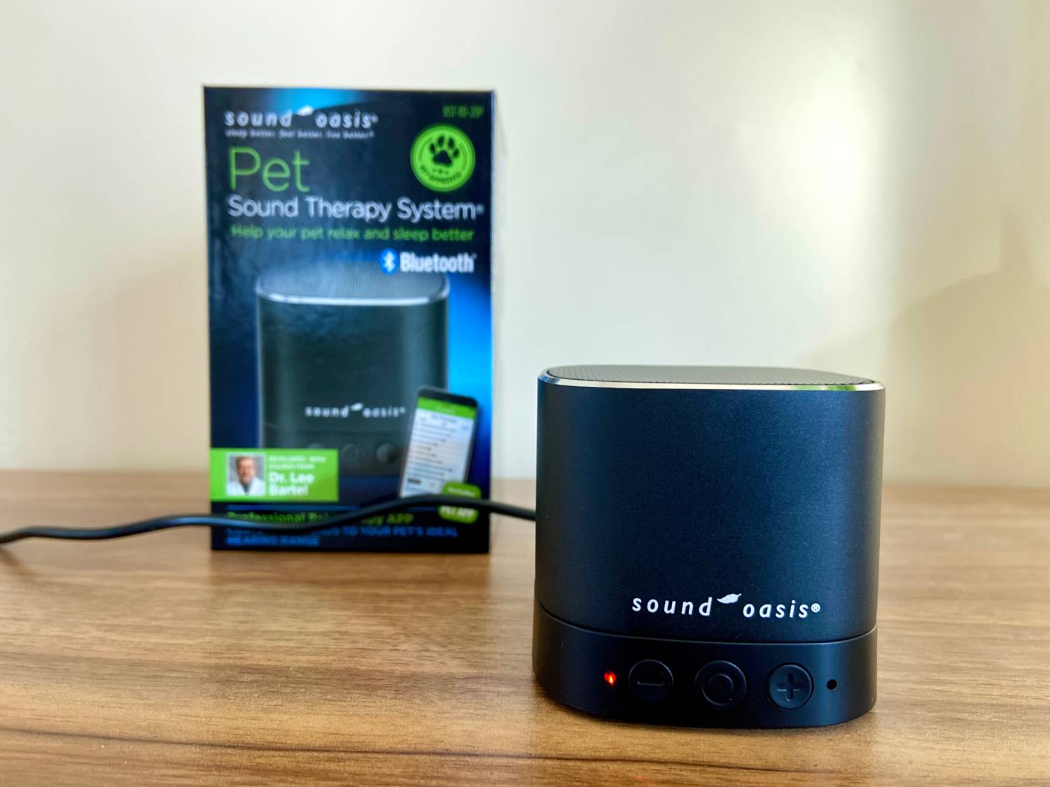 Pet Sound Therapy System Review - close up of product and box