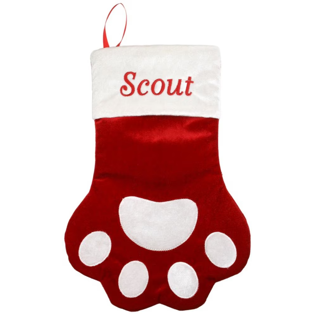 Frisco Sherpa Plaid Paw Holiday Personalized Dog & Cat Stocking