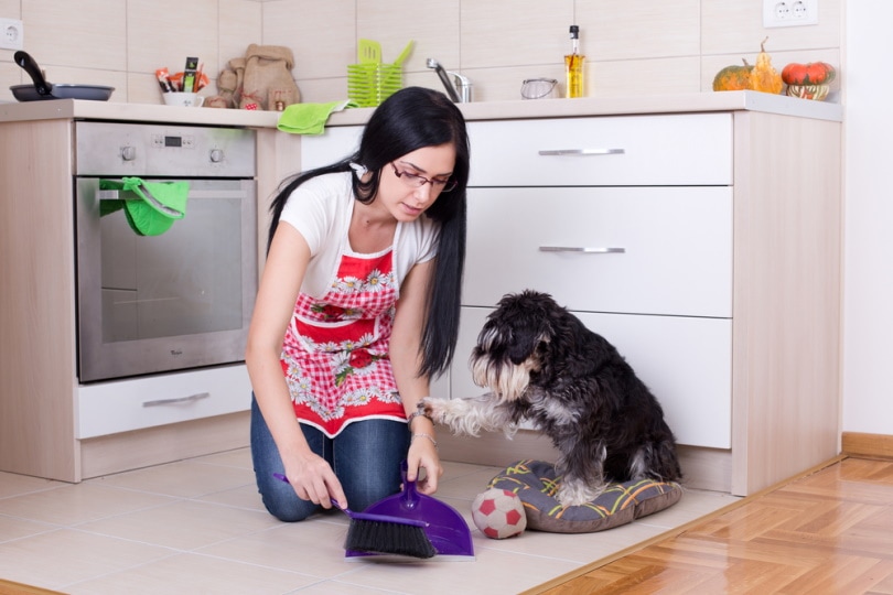 Woman cleaning up dog poop